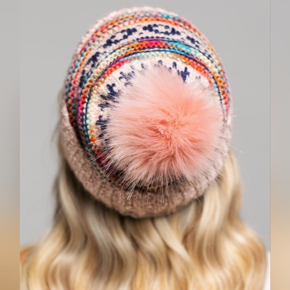 Pink & Multi-Color Decorative Knit Pom Pom Beanie - Picture 5 of 6